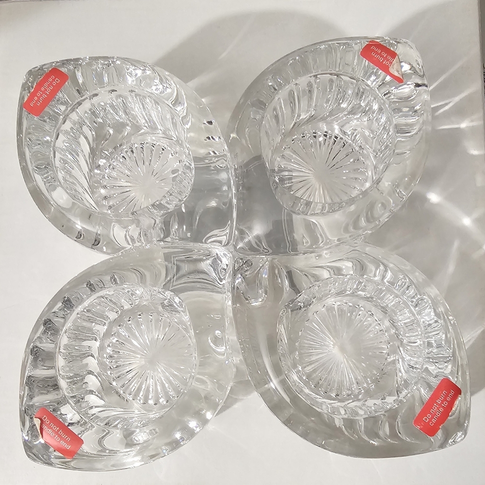 Mikasa Royal Suite Crystal Votive Candle Holders Set of 4 Vintage Ribbed Leaf